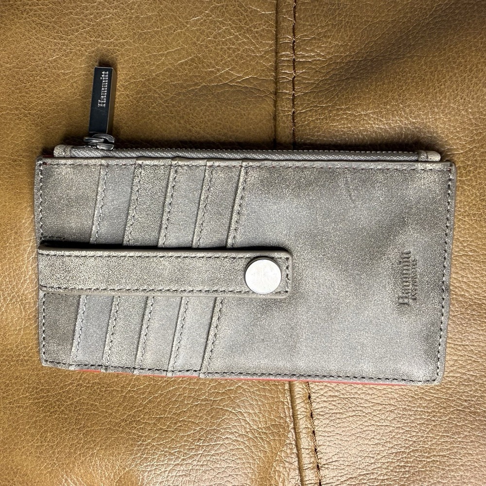 Hammitt Wallet Leather Pewter Zip Button Front and Back Card Slots NWOT